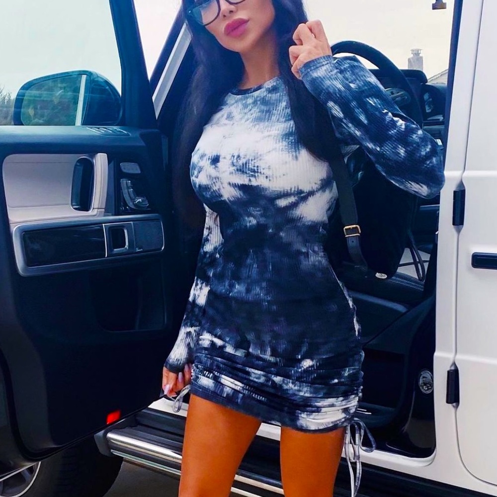 Womens Long sleeve ribbed fitted tie dye dress size x small